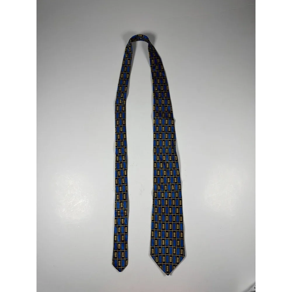 Luca Franzini Mens Blue Yellow Geometric Print Silk Adjustable Formal Neck‎ Tie
